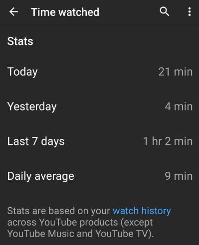 YouTube 앱 Android에서 시청 한 시간 확인