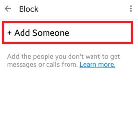 Android에서 연락처를 차단하려면 누군가 추가를 탭하십시오.