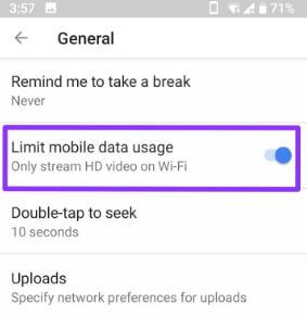 YouTube Android 휴대 전화에서 모바일 데이터 사용을 제한하는 방법