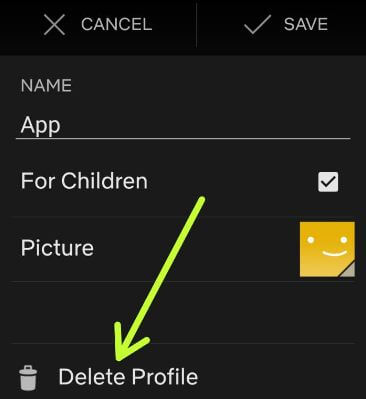 Netflix 앱 Android 디바이스에서 프로필 삭제