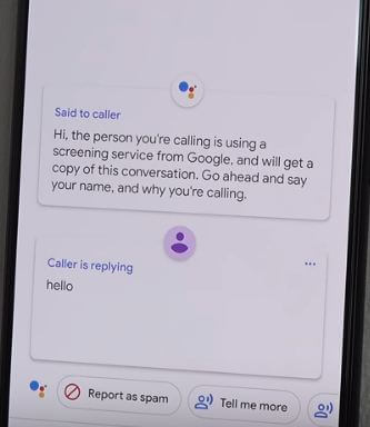 Google Pixel 3 통화 화면