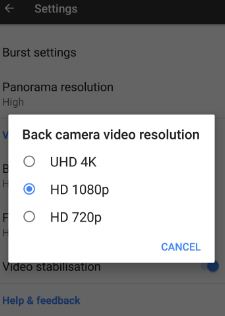 Google Pixel 휴대 전화에서 4K 동영상 캡처