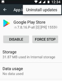 Google Play 스토어 업데이트를 제거하여 오류 110 수정