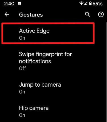 Pixel 3a에서 활성 가장자리 사용자 지정