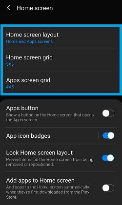 Galaxy S20 Ultra, S20 Plus 및 S20에서 홈 및 앱 그리드 크기를 변경하는 방법